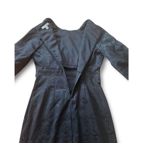 Eva Mendes Damask Black Career Cocktail Sheath Dress Size 4 Puffy Bubble Sleeve - Picture 8 of 10